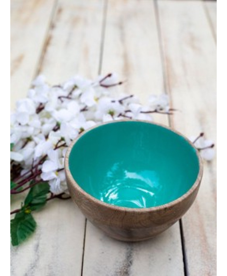 Teal Wooden Deep Snack and Fruit Bowl