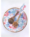 Blossom Delight Large Wooden Salad Bowl With spon and fork
