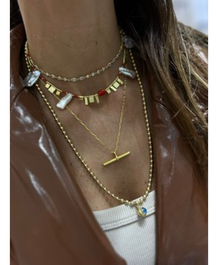 IB PAPER CLIP BAR GOLD NECKLACE