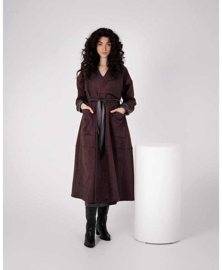 BROWN LEATHER  SUEDE LONG JACKET