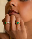 GOLD PLATED BEAD CUT GREEN EMERALD RING