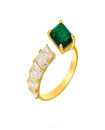 SILVER GOLD PLATED EMERALD CUT & CZ RING