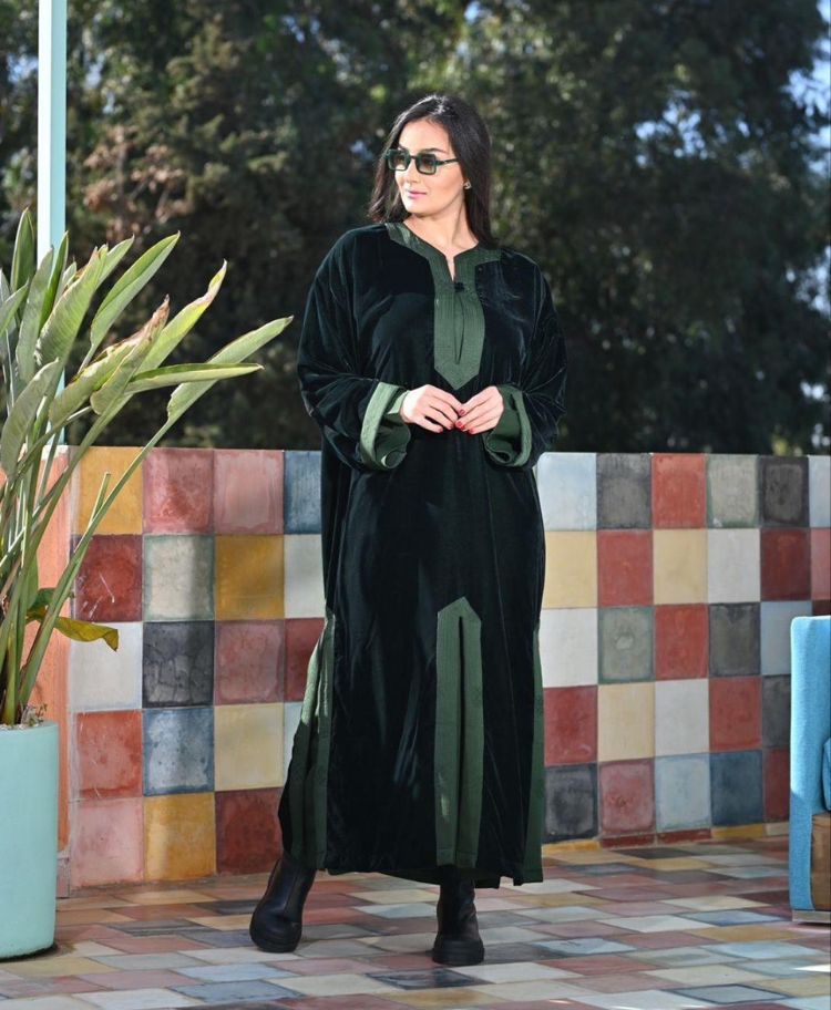 GREEN VELVET KAFTAN 2PC SET