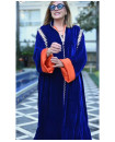 VELVET KAFTAN BLUE WITH ORANGE LINING