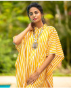 Yellow Stripes Kaftan Cotton Shirt Dress