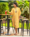 Yellow Stripes Kaftan Cotton Shirt Dress