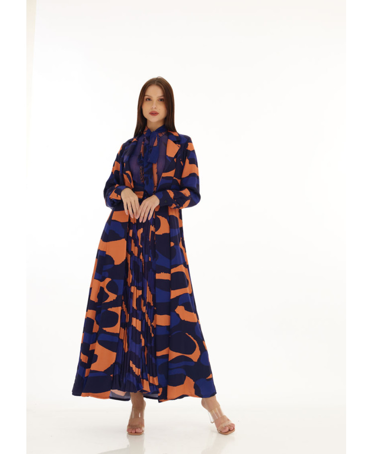 KOFW22063 - INDIGO, ORANGE AND PURPLE ABSTRACT CAPE WITH LONG SLEEVES
