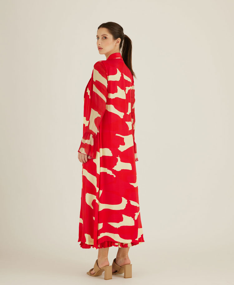 KOFW22058 - HOT PINK, RED AND BEIGE ABSTRACT CAPE