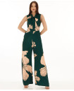 KOFW22059 - GREEN AND PINK FLORAL BOW TIE JUMPSUIT