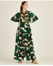 KOFW22066 - GREEN AND PEACH ABSTRACT CAPE WITH LONG SLEEVES
