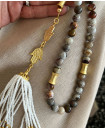 MISBAHA 33 NATURAL MEXICAN AGATE & BEADED TASSEL