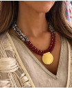 NATURAL GARNET & AGATE  MATTE TEXTURED NECKLACE SET