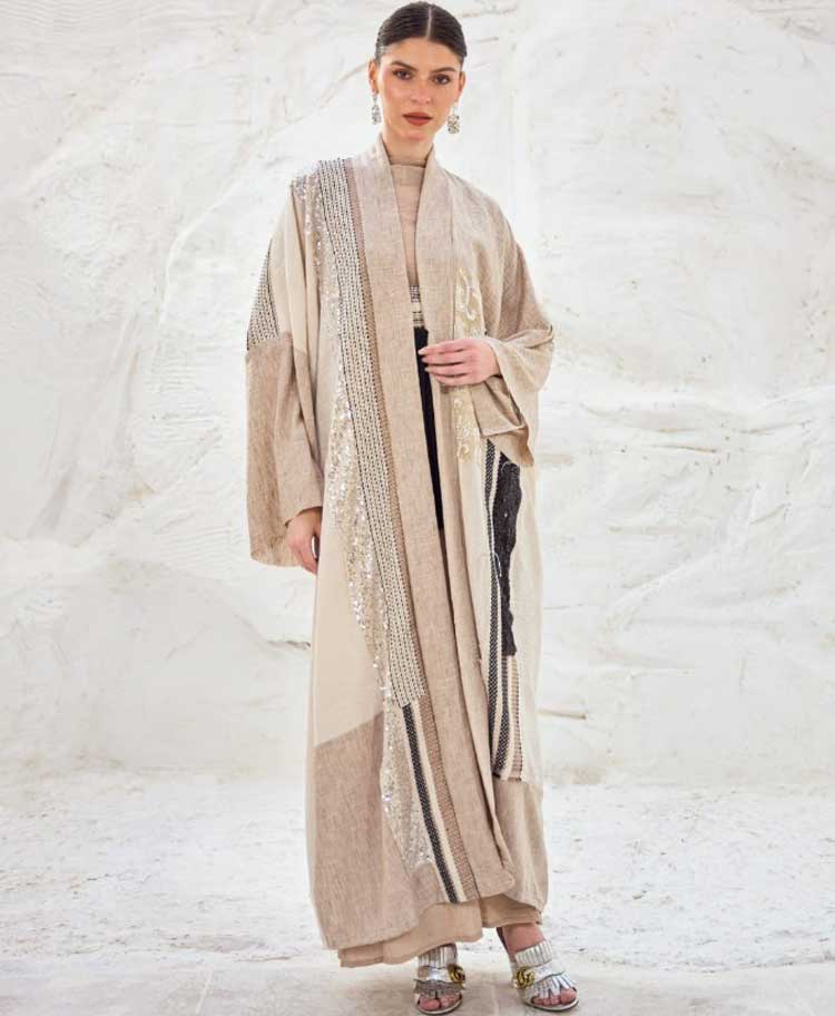 PATCHWORK OPEN KAFTAN IN LINEN