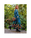 Blue/orange Viscose velvet dress embroidered