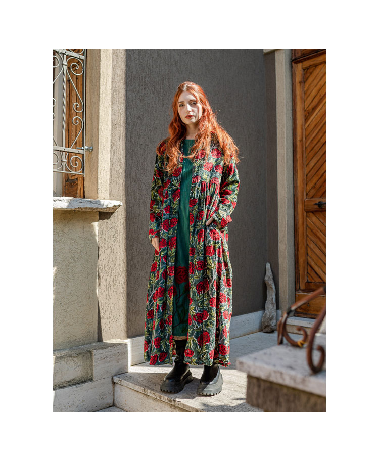 Green/red Viscose velvet dress printed