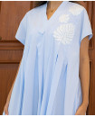 Short Sleeve Cotton Kaftan with Sequince Details / BLUE