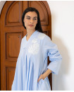 Long Sleeve Cotton Kaftan with Sequince details / BLUE