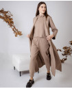 BEIGE HOODED JACKET WITH ATTACHED VEST AND LOOSE PANTS