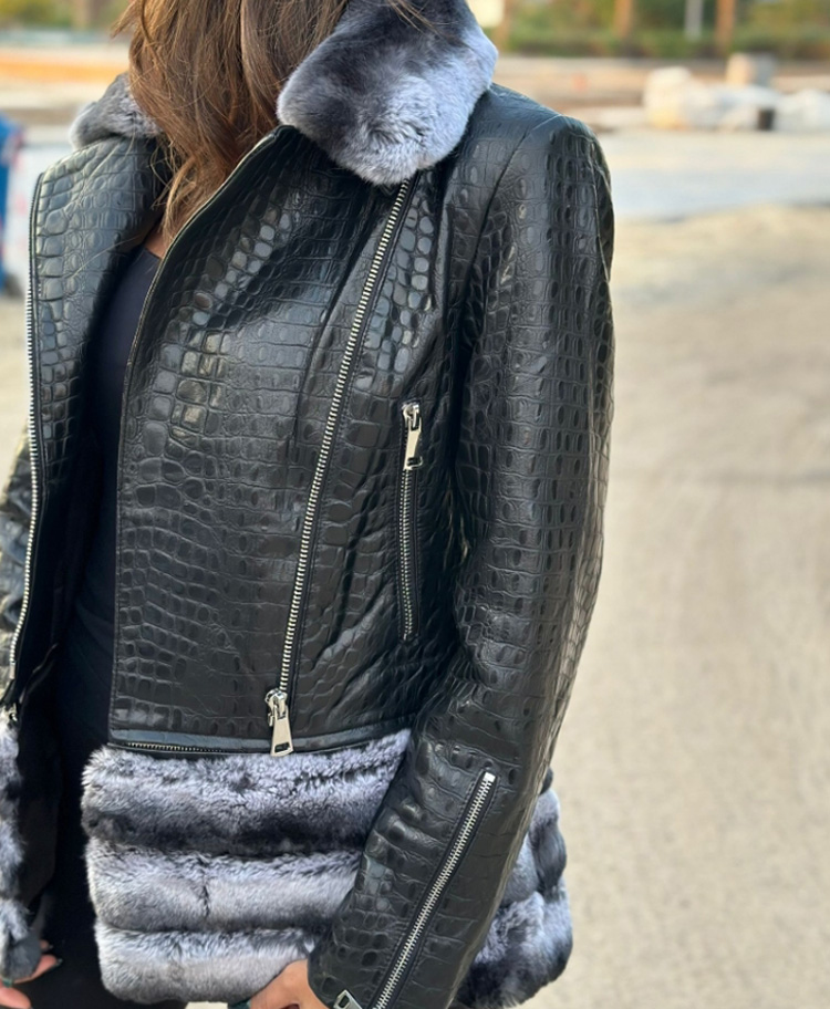 LEATHER JACKET WITH REX FUR