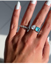 STERLING SILVER SQUARE BLUE PARAIBA WITH DROP STONES  RING WHITE