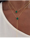 SILVER GOLD PLATED EMERALD LARIAT NECKLACE SET