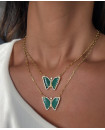 SILVER GOLD PLATED MALACHITE BUTTERFLY NECKLACE