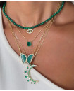 SILVER GOLD PLATED MALACHITE BUTTERFLY NECKLACE