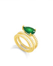 SILVER GOLD PLATED SPIRAL PEAR EMERALD RING