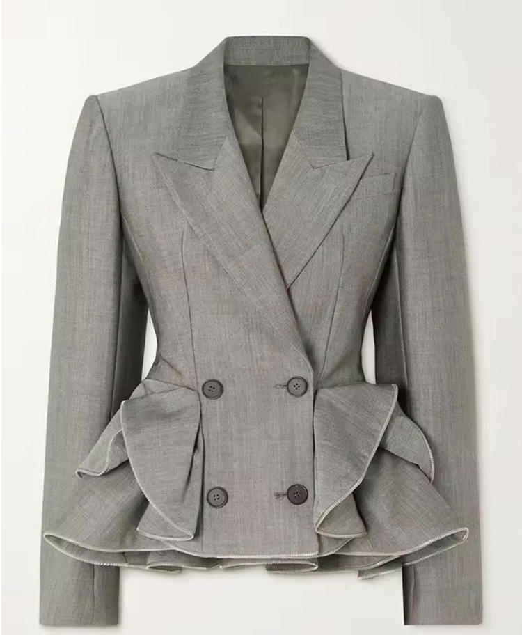 TANG GREY RUFFLED BLAZER